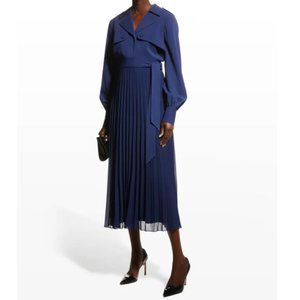 Badgley Mischka CollectionTrench Dress w/ Pleated Skirt in Navy Blue Size 4